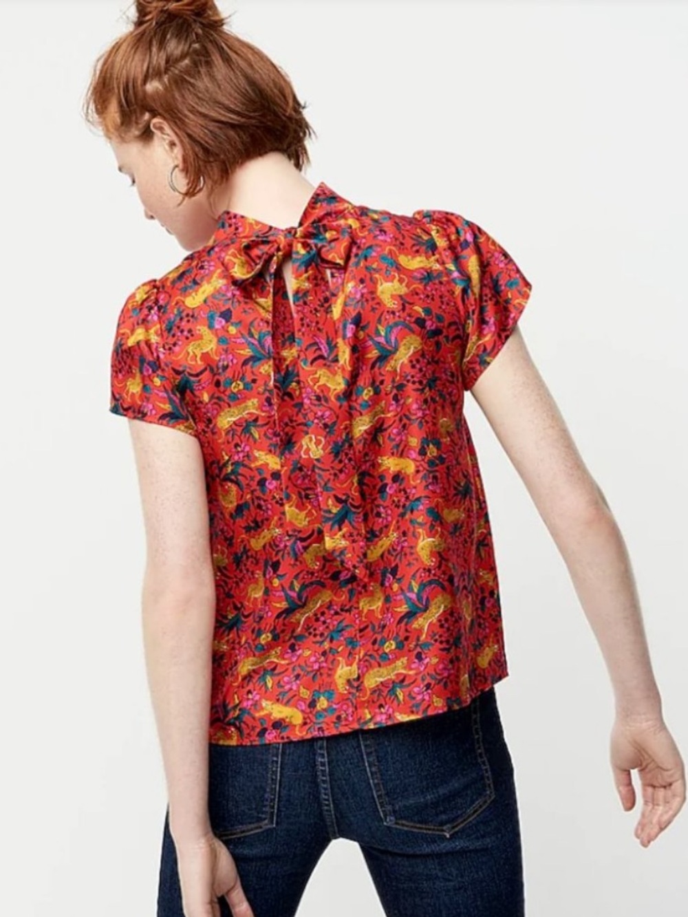NWT J. Crew Collection Silk Twill Jungle Cat Bow Back Top AE626 Size 8 RARE!